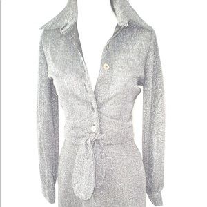 Vintage Bindi Black + Metallic Silver Lurex Cropped Jacket +Mini Skirt Set XS